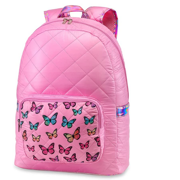 Pink Diamond Stitch Puffer Butterfly Backpack