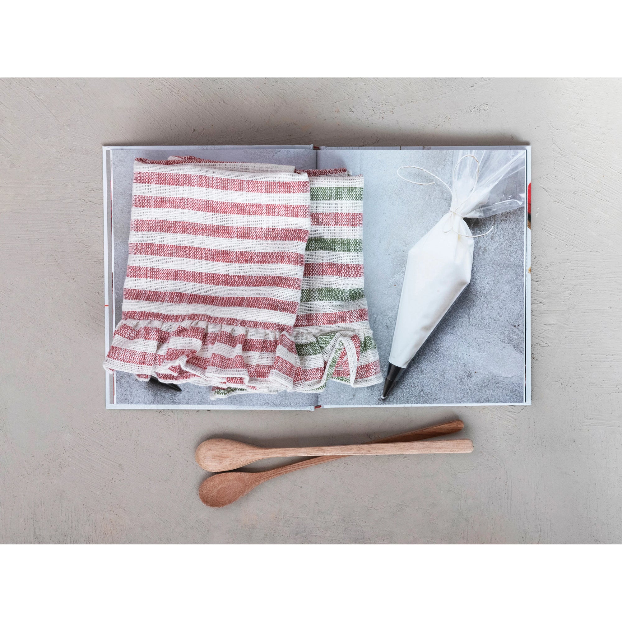 Grey, White, Green Striped Tea Towel Set