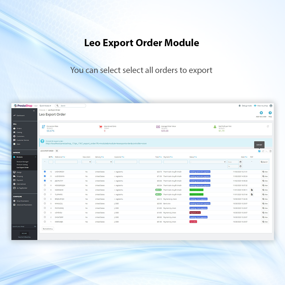 Leo Export Order - The Best Prestashop Module