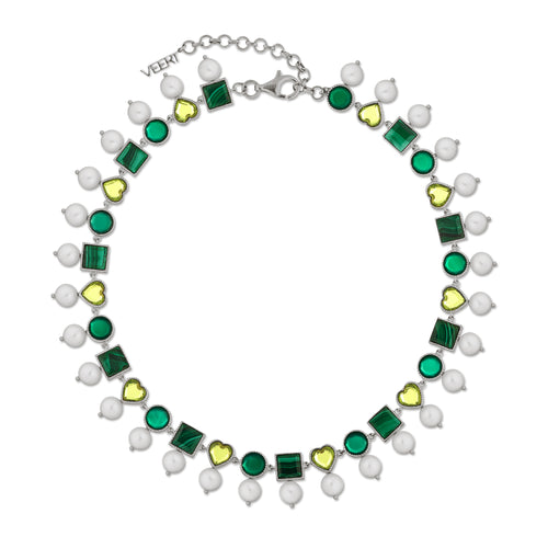 Green Pearl Shape Necklace in White Gold
