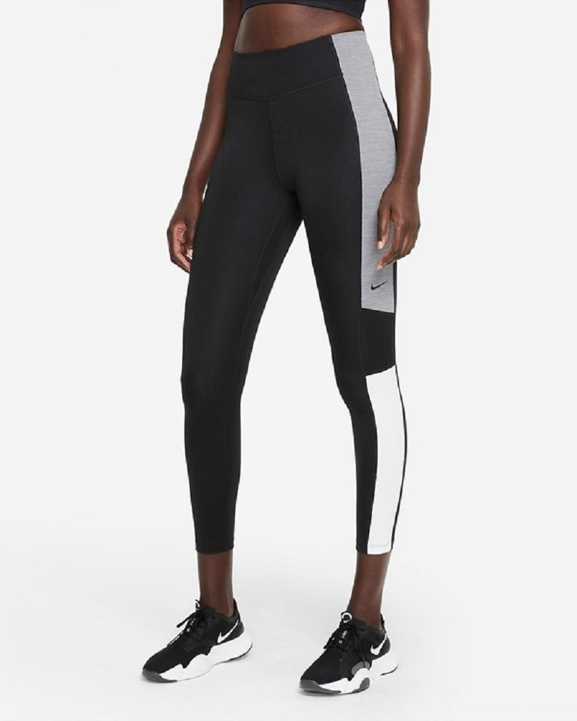 Nike Dri-Fit One Mid-Rise Graphic Womens 7/8 Training Tights - Black/White