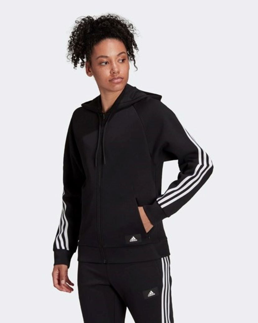 Adidas Womens Future Icons 3 Stripes Hooded Jacket Black/White ...