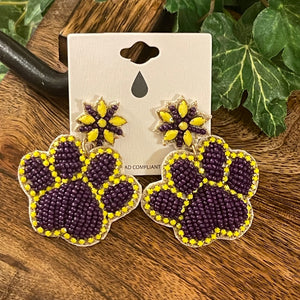 GameDay: Tiger Paw Seed Bead Post Back Earrings - CC’s Beauty Bar & Boutique LLC