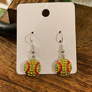 Softball Crystal Silvertone Earrings - CC’s Beauty Bar & Boutique LLC 