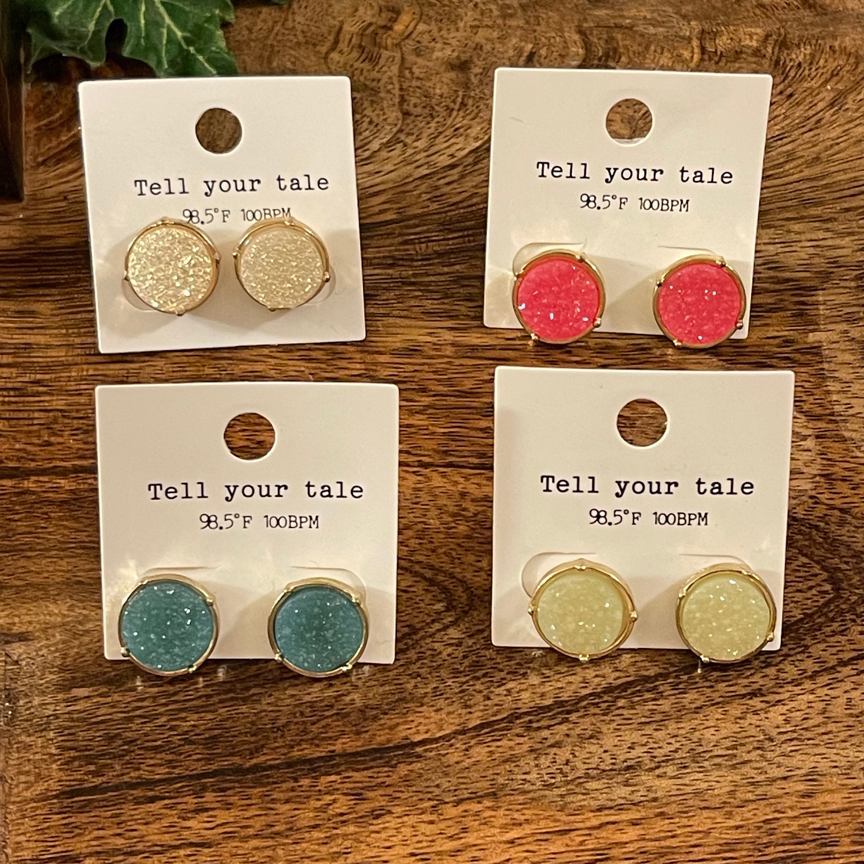 Druzy Round Post Back Earrings