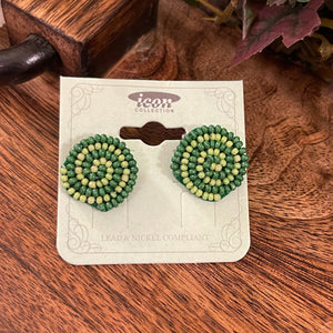 Mardi Gras Green Seed Bead Swirl Post Back  Earrings - CC’s Beauty Bar & Boutique LLC 