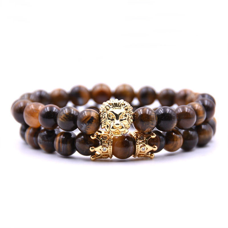 Lion King Double Braslet with 5 Kinds of Natural Stone Beads
