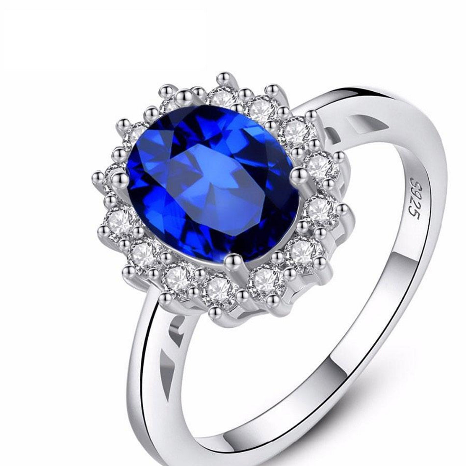 "Princess Diana" Blue Sapphire Silver Ring