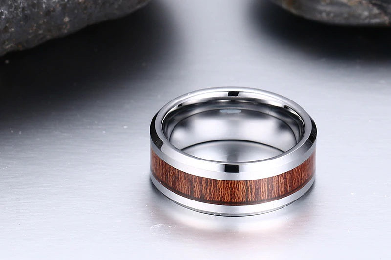 Vintage Stainless Steel Wood Rings For Men