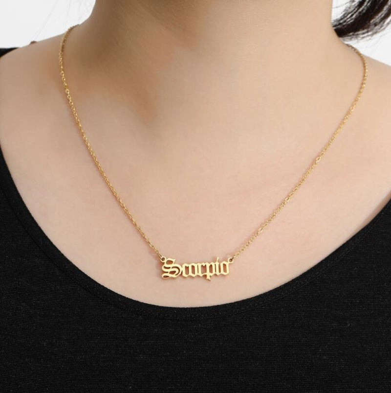 Zodiac Constellation Necklace with Antique Style Designed Letters