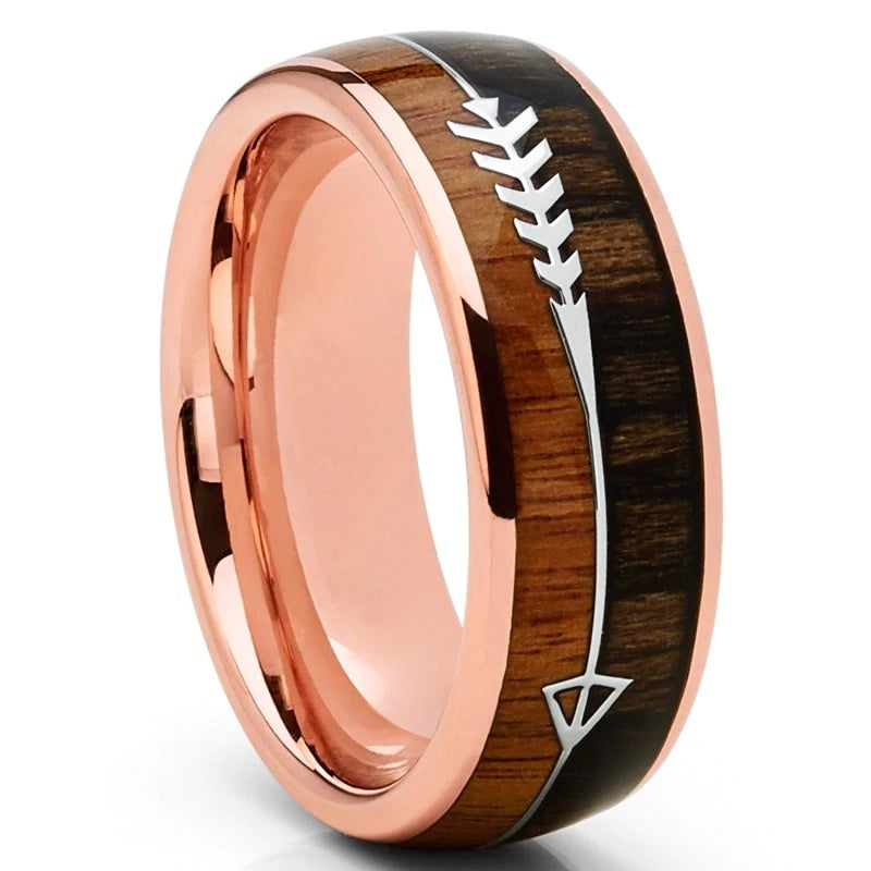 Arrow And Double Woods Inlay Ring For Men
