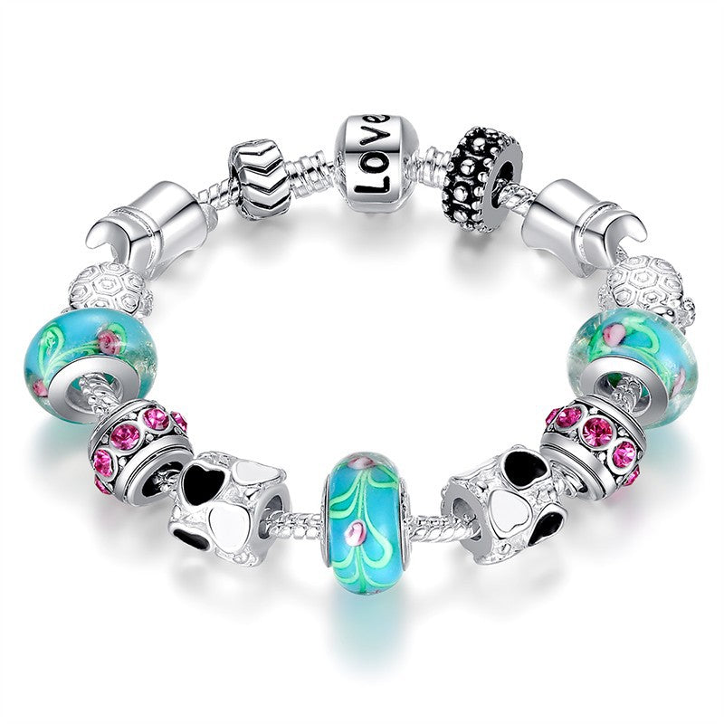 DIY Fashion Silver Charm Bracelet with Murano Beads