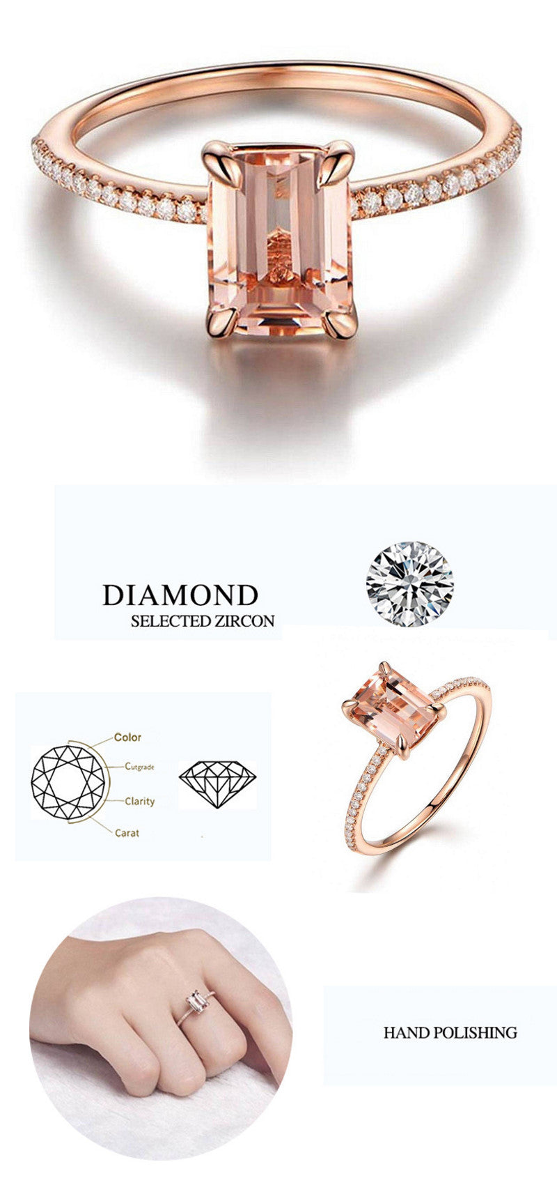 2 Pcs Engagement Ring Set Rose Gold Filled with Zircon White Crystals