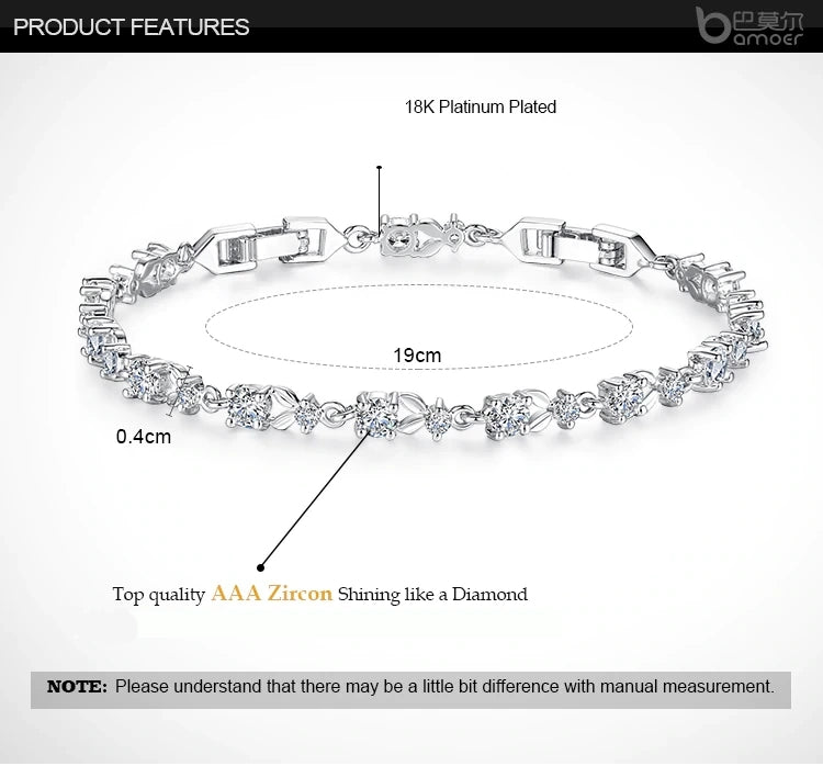 BAMOER YIB026 Platinum Plated And Zircon Crystals Bracelet