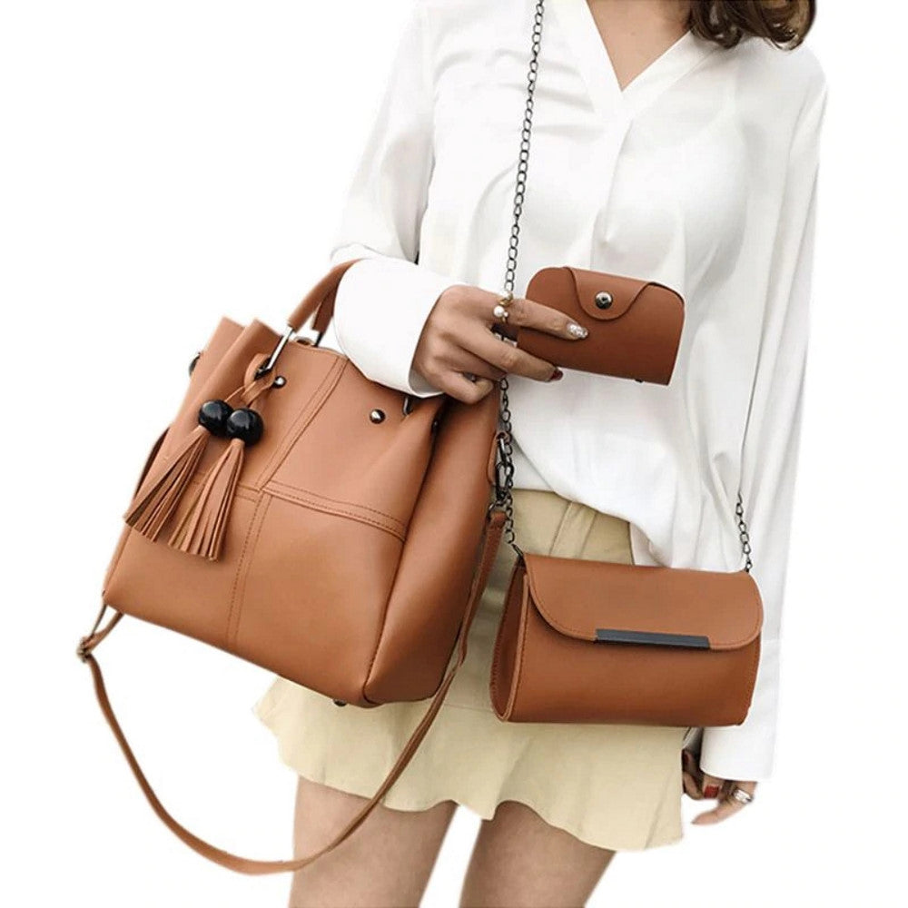 TIENDA High-Quality Faux Leather 3-Pcs Bag Set