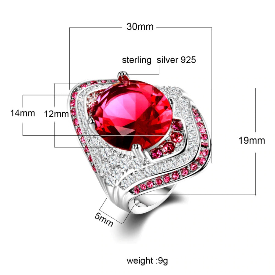 Silver Ring With Ruby Stones and Zircon Crystals