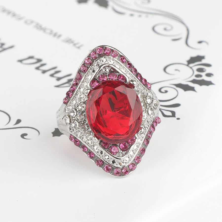 Silver Ring With Ruby Stones and Zircon Crystals