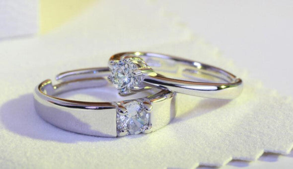 Platinum Plated Adjustable Engagement Rings with Zircon Crystal for Her and Him