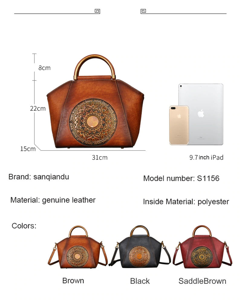 SANQIANDU S1156 Retro Genuine Leather Shoulder Bag