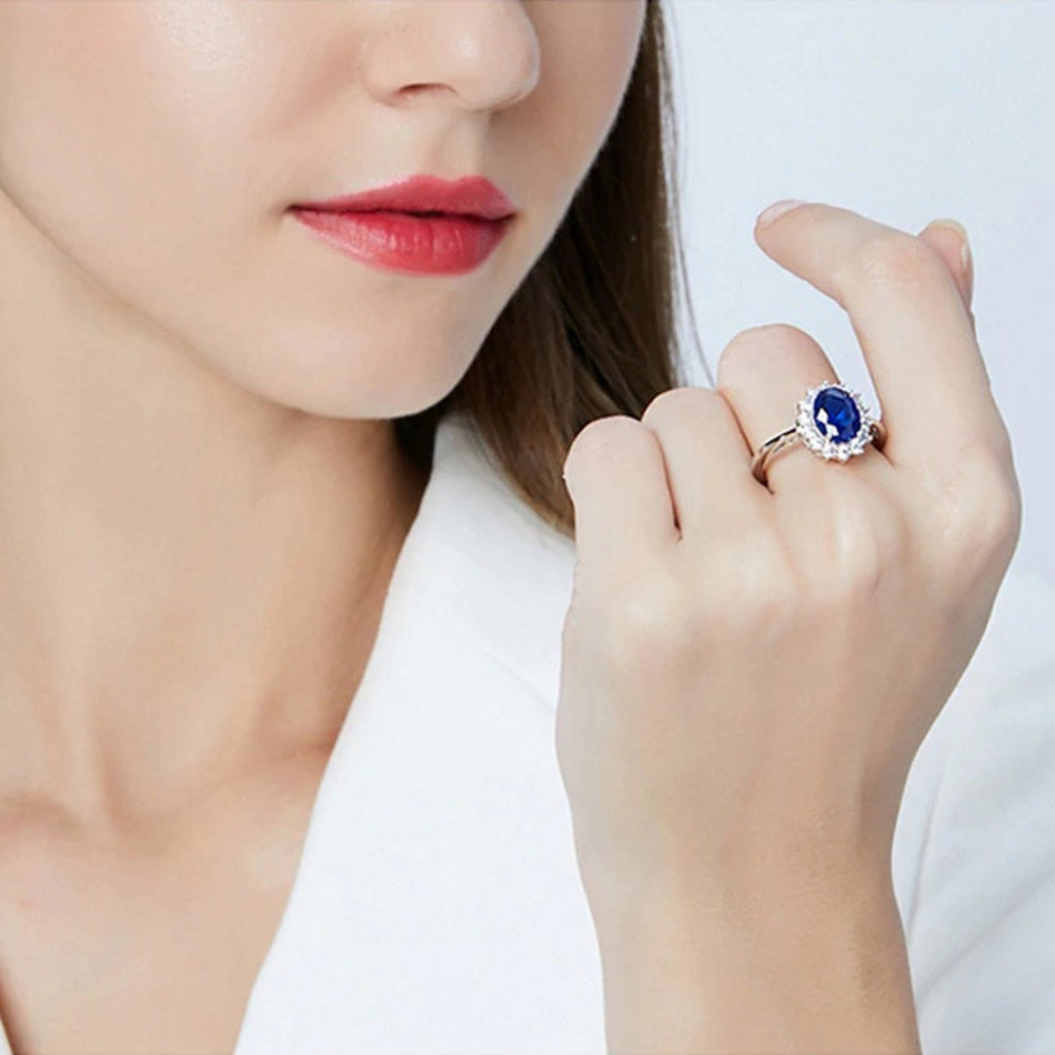 "Princess Catherine" Blue Sapphire Silver Ring