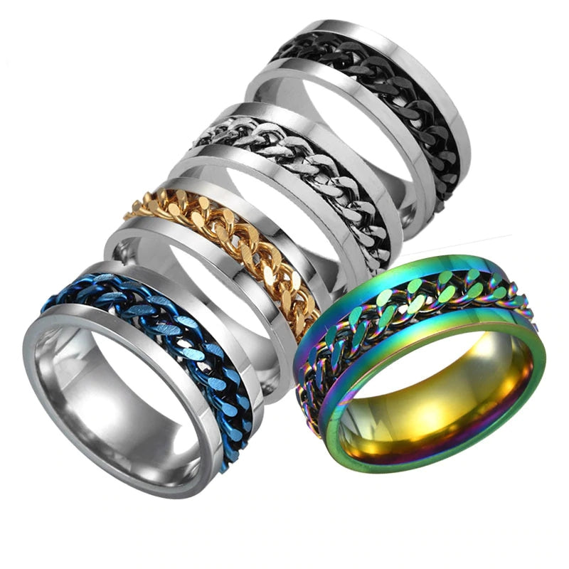 Punk-Rock Stainless Steel Chain Ring