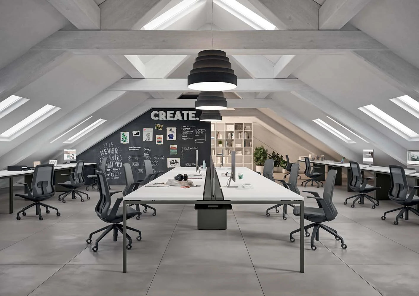 Team Bench Desk In Corporate Workspace
