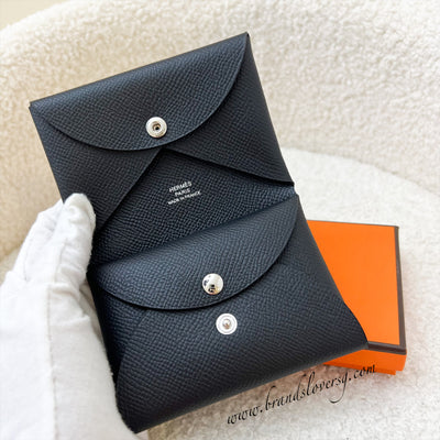 Hermes Calvi Duo Card Holder Trefle Biscuit / Blanc Swift Leather