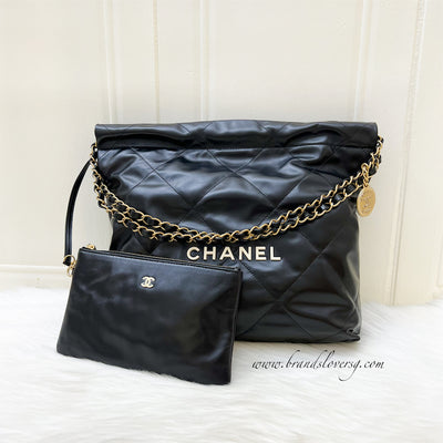 Chanel 22 Medium Hobo Bag in Black Calfskin and Black HW – Brands Lover