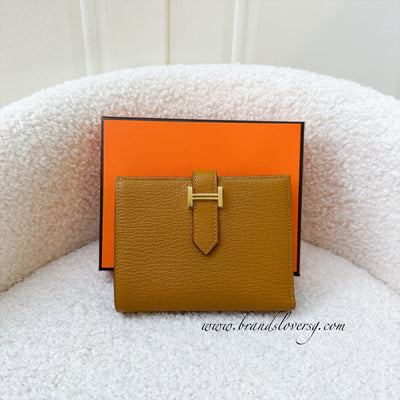 Hermes Calvi Duo Card Holder Epsom Gold SHW Stamp Z