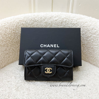 Chanel Card Holder Wallet Red Lambskin Silver Hardware