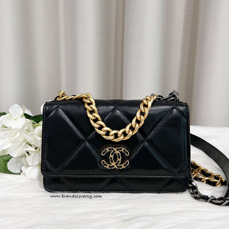 Chanel Black Lambskin Chanel 19 Wallet on Chain Woc