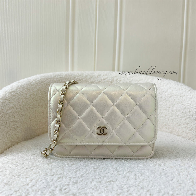 Chanel Classic Mini Wallet on Chain WOC in Iridescent Ivory Lambskin L –  Brands Lover