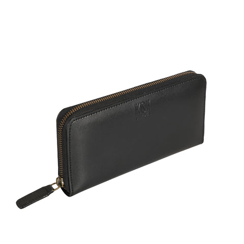 black color long zip wallet for women