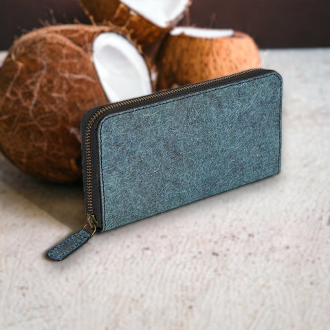 blue vegan leather wallet