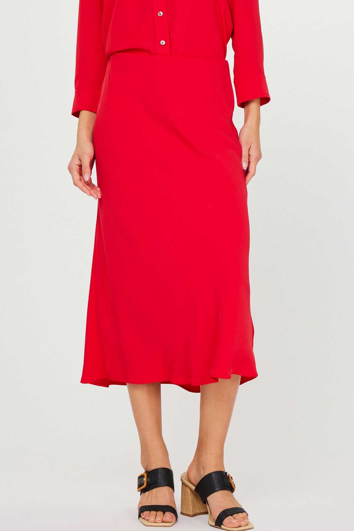Red Elegant Midi Skirt