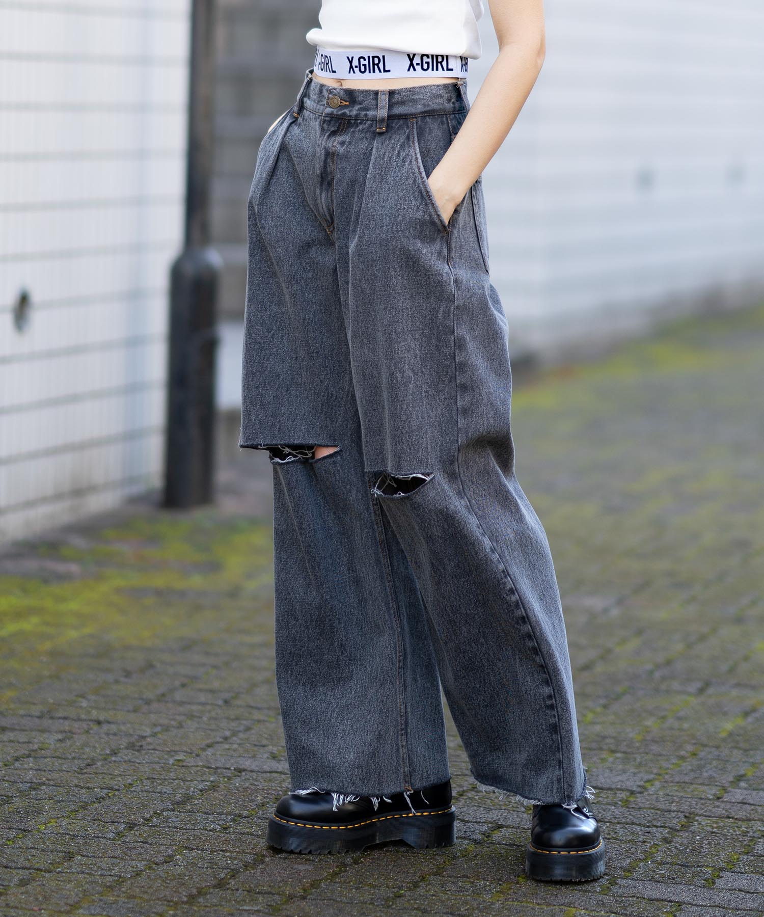 Knee Slit Wide Leg Denim Pants X Girl