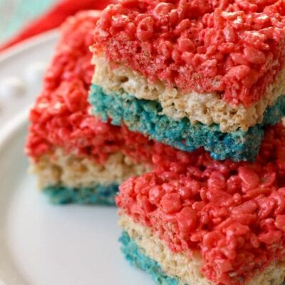 red, white and blue rice krispie treats - 4th of july snacks for kids