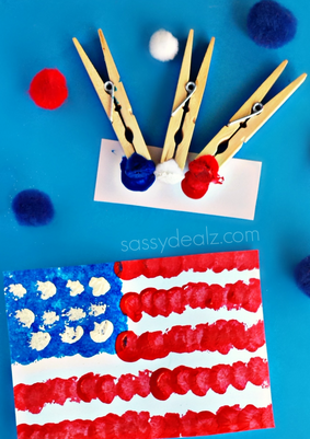 pom pom flag painting - 4th of july crafts for kids