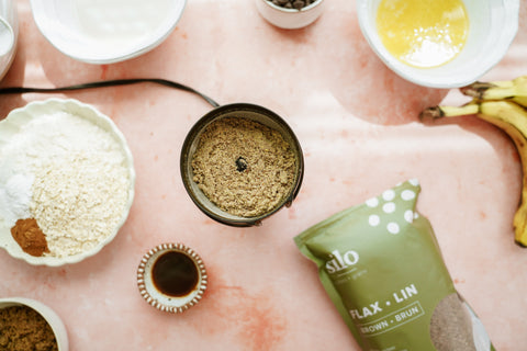 ground flaxseed inside coffee grinder