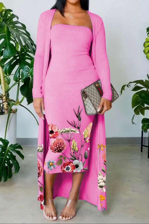 Sexy Floral Print Tube Dress Cardigan Set – myfancylife