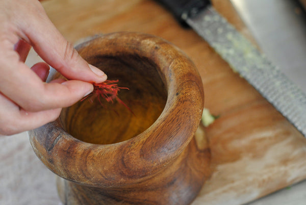 saffron placed in a mortar