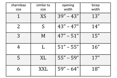 Shawl Size Chart