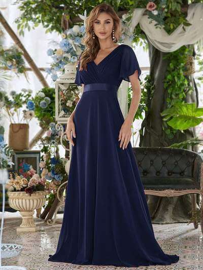 OIMG Glitter Long Sleeves Navy Blue Arabic Evening Dresses V Neck Sparkly Chiffon  Formal Prom Gowns Mother Plus Size Occasion - AliExpress