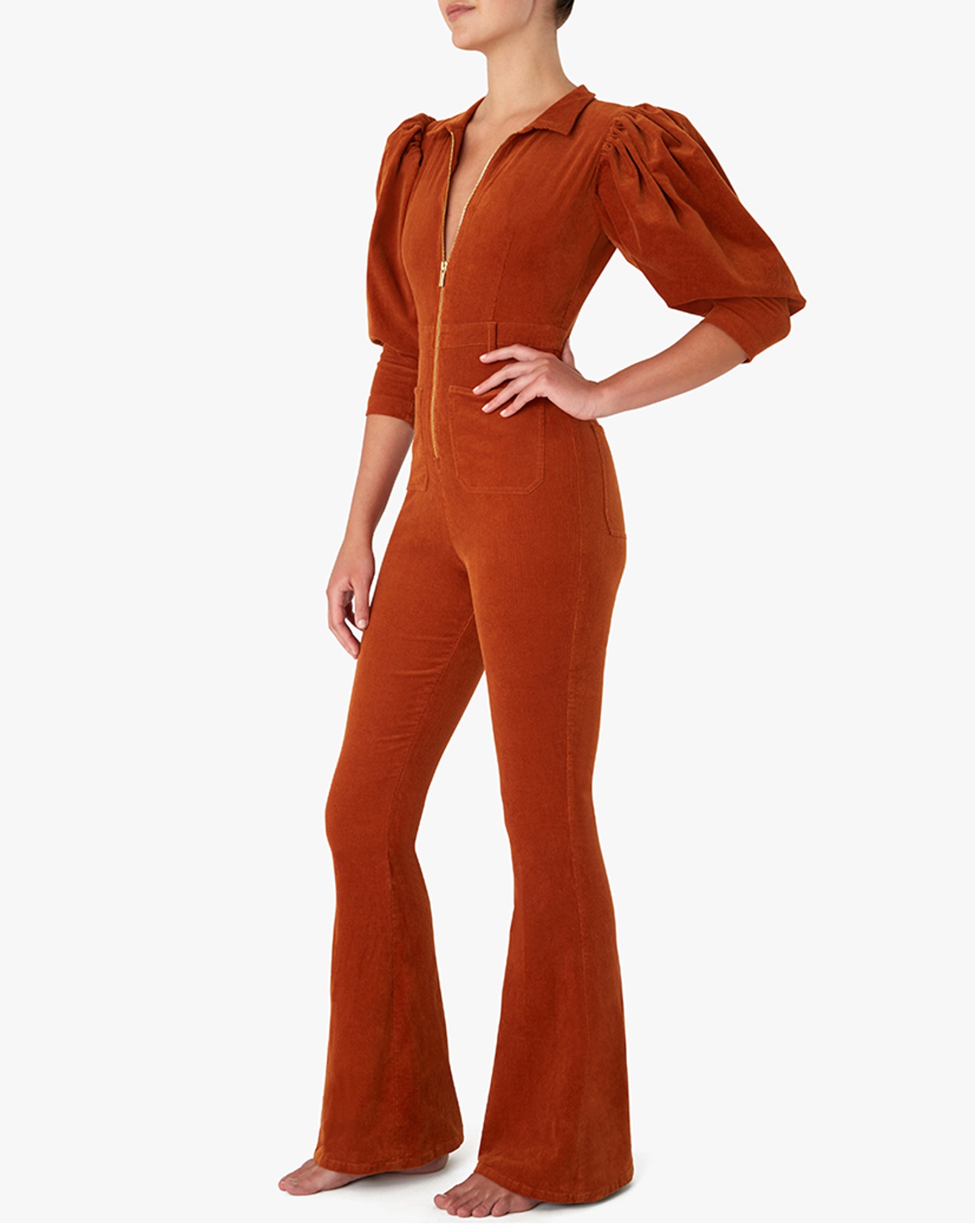 red corduroy jumpsuit