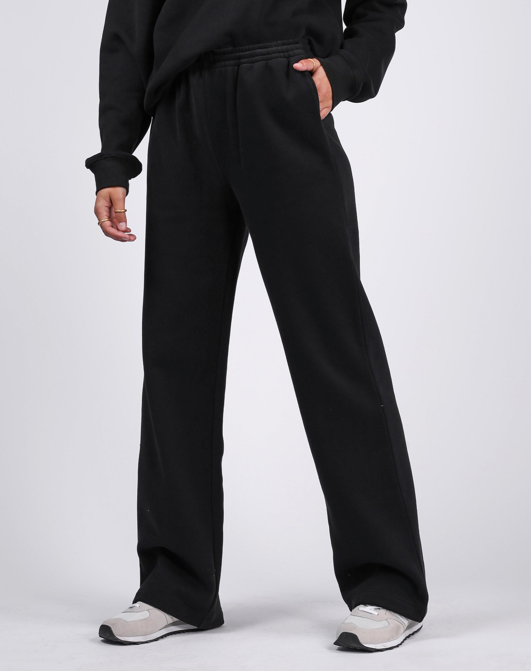 black wide leg track pants