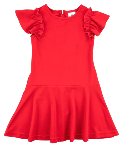 Red Crepe Scuba Dress With Ruffle Sleeve