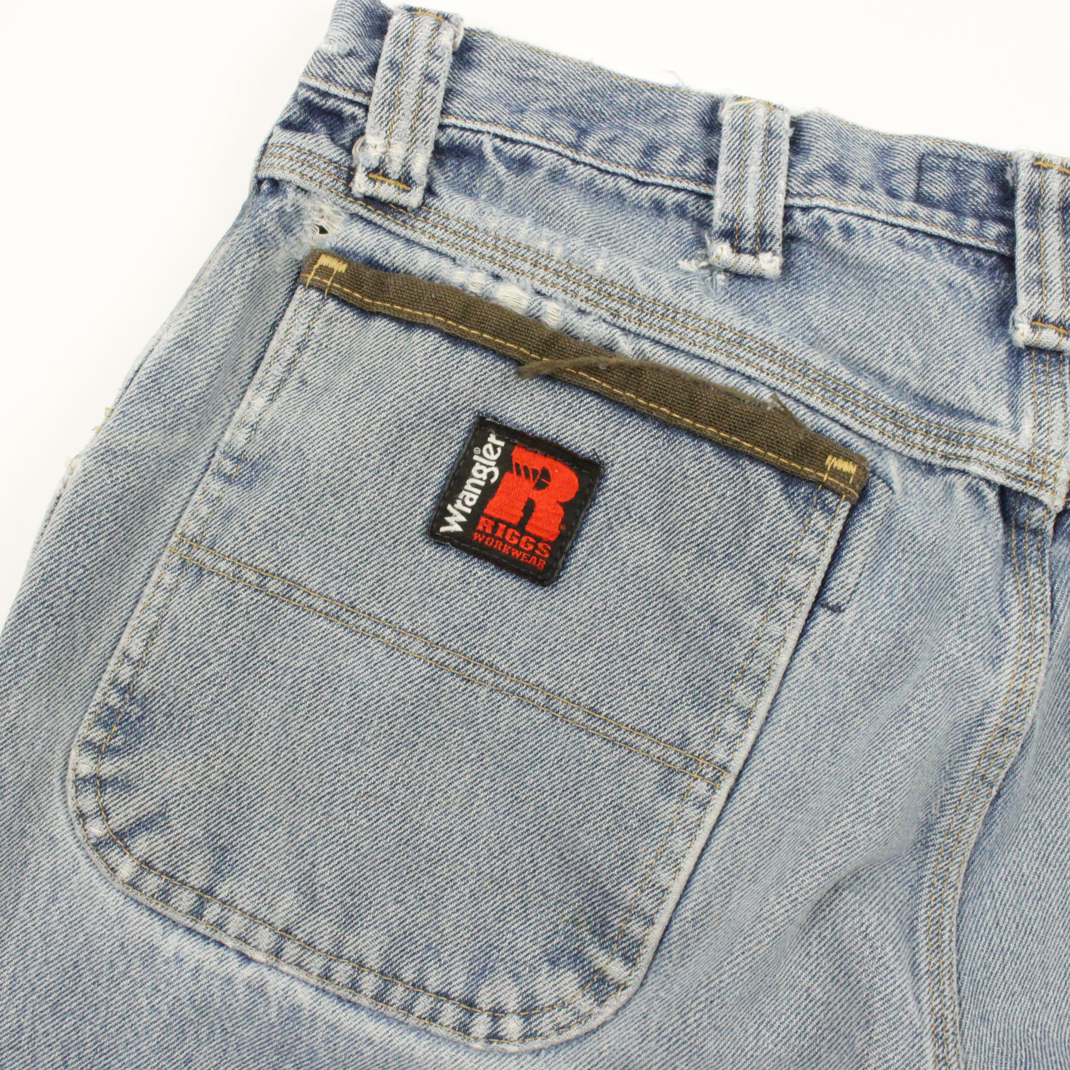 Vintage Wrangler Riggs Workwear Distressed Denim Jeans Size 34 x 34