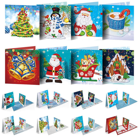 8pcs DIY Special Drill Diamond Painting 3D Christmas Card