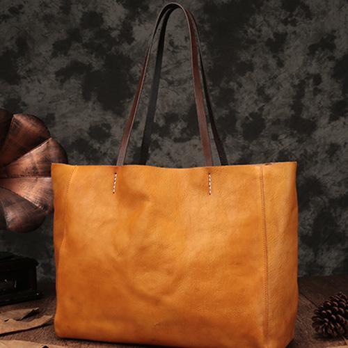 Women's Tan Leather Tote Bag 17"