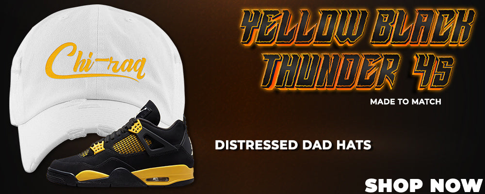 Yellow Black Thunder 4s Distressed Dad Hats to match Sneakers | Hats to match Yellow Black Thunder 4s Shoes